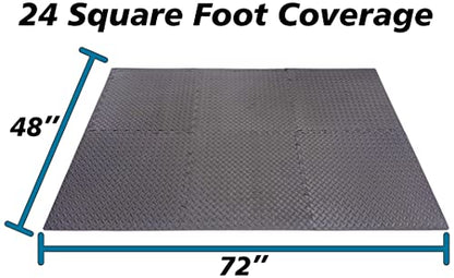 Interlocking Foam Tiles ½-inch Thick Exercise Mat - Soft Supportive Cushion for Exercising or Gym Equipment Floor Protection - SciencePurchase (24 Sqare Feet (6 Tiles))