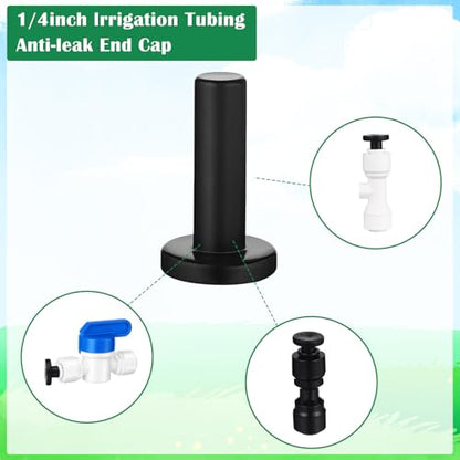 30 Pcs 1/4" Drip Irrigation Tee Connectors for Tube Quick Connect Parts Fittings for 1/4 Inch(6.35mm) Tubing or Sprinkler(Pom,End Plug,Black) - size: Black, style: End Plug