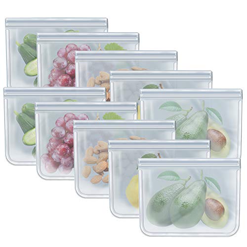 10 Pack Quart Freezer Bags, Reusable Food Storage Bags for Vegetable, Liquid, Snack, Meat, Sandwich, 8.46x7.28 Inch - size: 0.25 Gallon