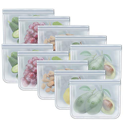 10 Pack Quart Freezer Bags, Reusable Food Storage Bags for Vegetable, Liquid, Snack, Meat, Sandwich, 8.46x7.28 Inch - size: 0.25 Gallon
