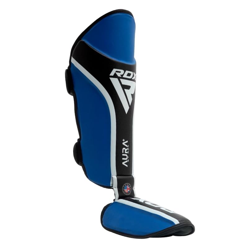 RDX Shin Guards for Kickboxing, MMA, Muay Thai Training, Maya Hide Leather Instep Pads for Sparring, Martial Arts, Gear for BJJ and Boxing - color: BLUE BLACK