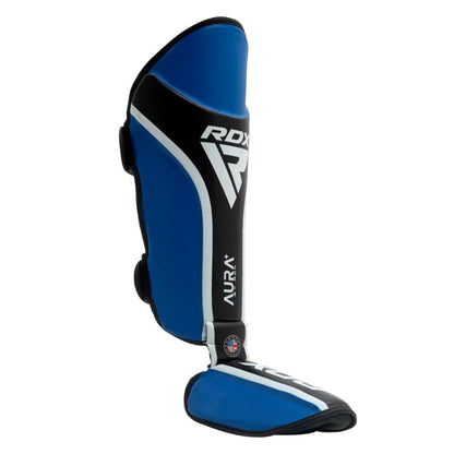 RDX Shin Guards for Kickboxing, MMA, Muay Thai Training, Maya Hide Leather Instep Pads for Sparring, Martial Arts, Gear for BJJ and Boxing - color: BLUE BLACK