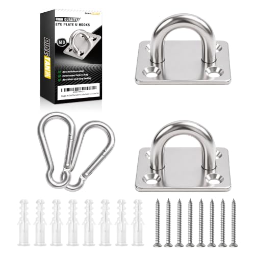 2Pcs M6 304 Stainless Steel Heavy Duty Pad Eye Plates w/Snap Hooks - size: 2pk M8