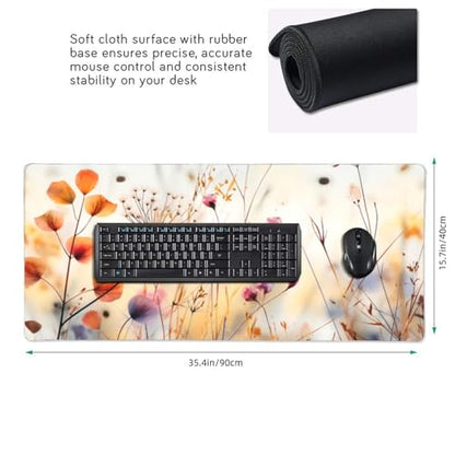 35.4 x 15.7 in, XXL Large Mouse Pad for Desk, Extended Keyboard Mouse Mat for Computer Office, Big Mouse pad with Stitched Edges, Gaming Pc-Wild Grass and Flowers - color: Wild Grass and Flowers