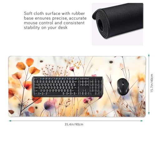 35.4 x 15.7 in, XXL Large Mouse Pad for Desk, Extended Keyboard Mouse Mat for Computer Office, Big Mouse pad with Stitched Edges, Gaming Pc-Wild Grass and Flowers - color: Wild Grass and Flowers