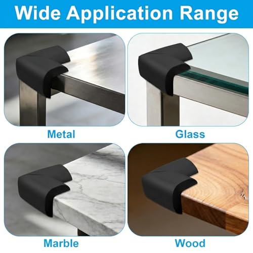 4Pcs Soft Corner Protectors, Baby Proofing Edge Guards Safety Bumper, Pre-Taped Rubber Foam for Fireplace/Table/Stairs/Cabinet/Kids & Seniors(Black)