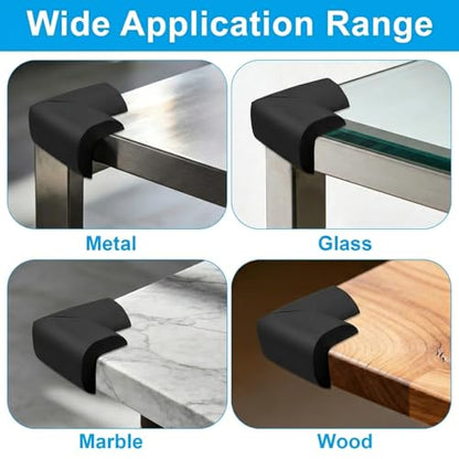 4Pcs Soft Corner Protectors, Baby Proofing Edge Guards Safety Bumper, Pre-Taped Rubber Foam for Fireplace/Table/Stairs/Cabinet/Kids & Seniors(Black)