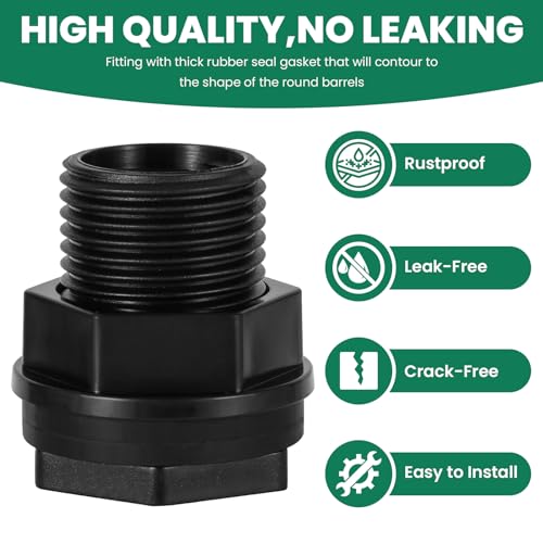 12 Pack Bulkhead Fitting, Double Threaded 3/4" Male GHT x 1/2" Female NPT, Water Tank Connector for Rain Barrels, Ponds, Aquariums, Tubs and Pools