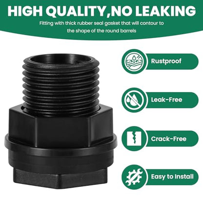12 Pack Bulkhead Fitting, Double Threaded 3/4" Male GHT x 1/2" Female NPT, Water Tank Connector for Rain Barrels, Ponds, Aquariums, Tubs and Pools