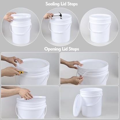 7 Gallon (4 Pack) Large Bucket Pail Container with Airtight Lid, Food Grade BPA Free, White
