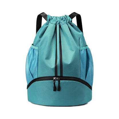 JELUTAR Drawstring Backpack Gym Bag with Shoes Compartment, Teal - color: Teal, size: Large