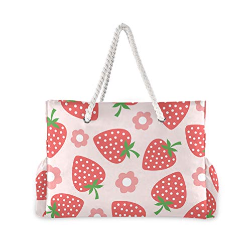 senya Large Beach Bags Totes Canvas Tote Shoulder Bag Soft Wave Water Resistant Bags for Gym Travel Daily Ocean - color: Strawberry