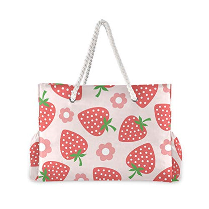 senya Large Beach Bags Totes Canvas Tote Shoulder Bag Soft Wave Water Resistant Bags for Gym Travel Daily Ocean - color: Strawberry