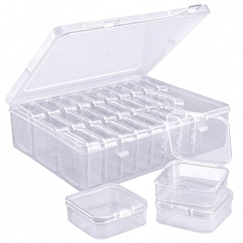 Bead Organizer Box, 30Pcs Small Plastic Boxes Rhinestone Organizer Bead Containers Nail Organizers and Storage Clear Dimond Storage with Hinged Lid and Stackable(2.17'*2.17'*0.79)