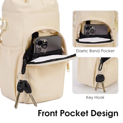 sportsnew 40oz Insulated Crossbody Water Bottle Bag Gym Hiking Phone Pocket - color: Beige