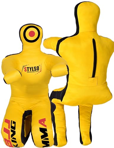 Un-Filled Grappling Dummy Wrestling Dummy Jiu Jitsu Dummy for BJJ MMA Judo Karate Practice Adult Kids - color: Yellow Sit, size: 5ft / 60"