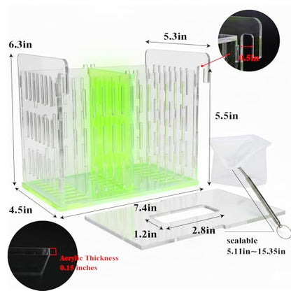 Green Acrylic Aquarium Breeder Box, 7.4x5.3x6.3 in Hang-On Fish Isolation Box with Long Handle Net, Removable Divider & Feeding Hole for Betta Guppy Shrimp Freshwater Saltwater