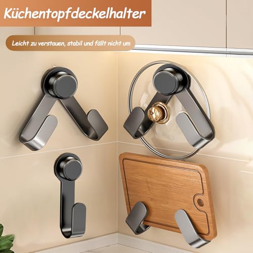 MFMYEE Rotating Pot Lid Rack with Suction Cup, Adjustable Wall-Mounted Pot Lid, Punch-Free Cutting Board Rack for Home Kitchen, Multifunctional Hooks for Cutting Board (Gray) - color: Gray
