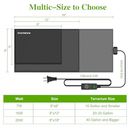 8 by 12-inch 16W Reptile Heating Pad Graphene with Temperature Control Reptile Tank Heat Pad Terrarium Under Tank Heater Mat for Snake Lizard Hermit Crab Reptiles Turtle Thermostat - size: 8"x12" 16W