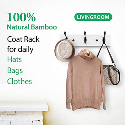 Badiano Heavy Duty Wooden Coat Rack, Black Hook White Board, 14 Inch - color: WhiteBlack, size: 3 Hooks