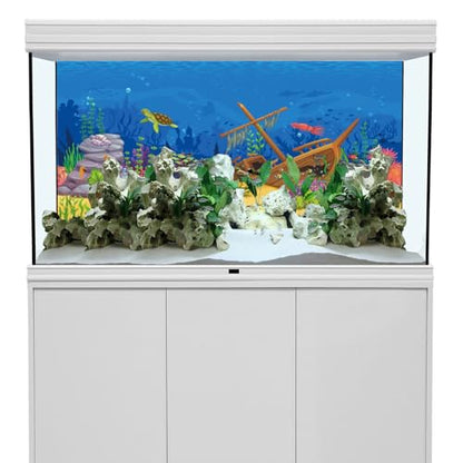 AWERT 36x18 inchesCartoon Underwater Landscape Aquarium Background Tropical Coral Reef Sea Animals Terrarium Background Deep Blue Ocean Fish Crab Treasure Chest Sea Turtle Fish Tank Backdrop - size: 36x18in/90x45cm