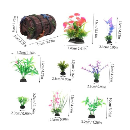 Kisangel 9pcs Broken Barrel Aquarium Decorations with Artificial Plants Betta Cave Hideout Fish Tank Barrel Ornament for Fish Shrimp Betta Goldfish and Reptiles Hideouts Accessories