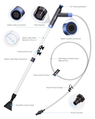 SEAOURA Aquarium Siphon Pump Gravel Cleaner, Fish Tank Vacuum Gravels Cleaning Kit, Manual Water Changer with Air Push Button, Aquariums Sand Clean Set, Hose for Suck Manure Wash Sand