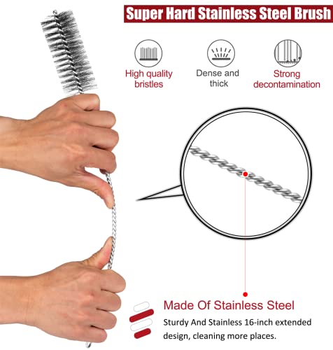 16 Inch Extra Long Pipe Cleaning Brush Set Stainless Steel Bristles, Stainless Steel Pipe Brush Steel Bottle Brush 8 Piece Variety Pack for Auto Parts, Bottles,Tubes, Etc. - size: 16 Inch