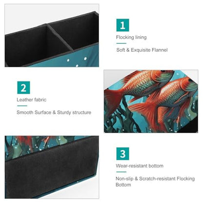 Leather Pencil Holder Fish Aquarium Pen Holder for Desk Square Desk Pen Cup for Home Office Supplies Waterproof Makeup Brush Holders