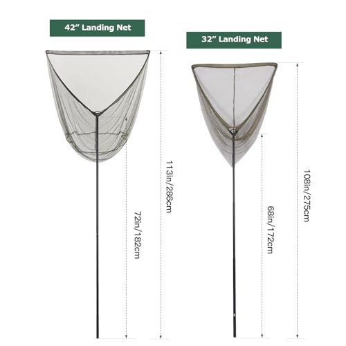 Landing Net for Carp Fishing, 32 Inch Large Fishing Net, 6 Feet Telescoping Carbon Fiber Long Handle Saltwater Big Fish, Holds Up to 88lbs/40kgs, Olive Green, Supplied with Carry Bag