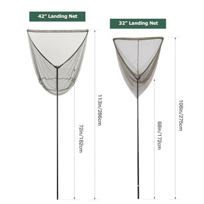 Landing Net for Carp Fishing, 32 Inch Large Fishing Net, 6 Feet Telescoping Carbon Fiber Long Handle Saltwater Big Fish, Holds Up to 88lbs/40kgs, Olive Green, Supplied with Carry Bag