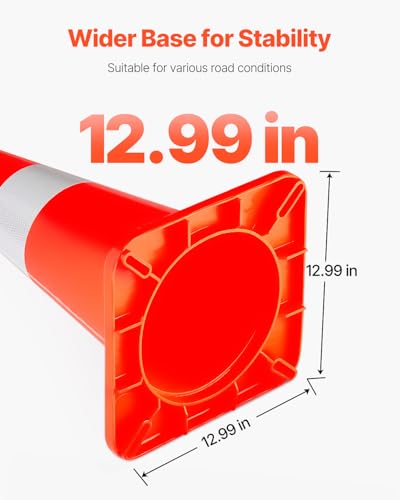VEVOR Safety Cones, 12 x 28" Traffic Cones, Orange PVC