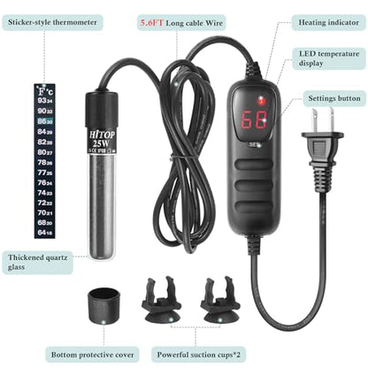 Compact Submersible Aquarium Heater -25W Digital Heater for Fish Tank Turtle Tank, for Saltwater and Fresh Water with Temperature Controller