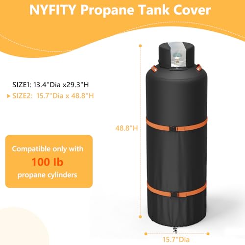 100lb Propane Tank Cover, Heavy-Duty Waterproof Outdoor Gas Cylinder Cover,All-Weather Dustproof,Fits Standard 100lb Tank Cylinder-15.7" Dia x 48.8" H,Black - color: Black, size: 100lb