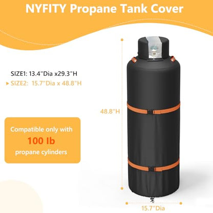 100lb Propane Tank Cover, Heavy-Duty Waterproof Outdoor Gas Cylinder Cover,All-Weather Dustproof,Fits Standard 100lb Tank Cylinder-15.7" Dia x 48.8" H,Black - color: Black, size: 100lb