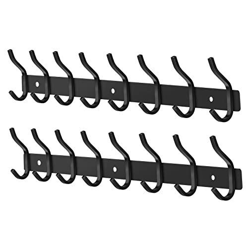 23 Inch Coat Rack Wall Mount with 8 Hooks, Black Wall Hooks, 2 Pack - color: Black, size: 8 Hooks 2 Pieces