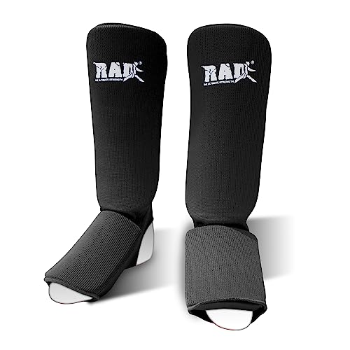 RAD Shin Guards for MMA, Muay Thai, Kickboxing, Karate & Taekwondo | Padded Shin Instep Guards for Martial Arts | Elastic Cloth Protective Gear for Leg Protection & Training - color: Black, size: X-Large