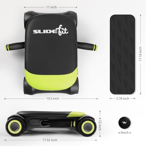 WONDER CORE Slide Fit, Ab Roller Board with 4 Wheels, Automatic Rebound Abdominal Wheel for Core Workout, Ab Exercise Equipment, Abdominal Exerciser, Heroboard Fitness Rolling Board with Knee Pad