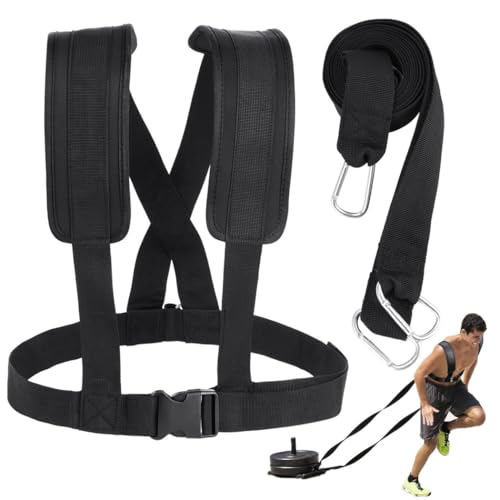 Resistance Drag Harness with Shoulder Padding and Pulling Belt, Football Running Trainer, Speed Sled Workout Kit, Tire Pull Equipment for Athletes