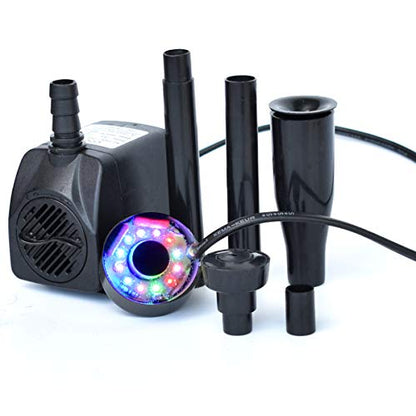15W 200GPH (750L/H)Submersible Pump Fountain with 12 RGB Color led Light Flow Adjustable, for Aquarium Pond Fountain Fish Tank Water Hydroponic