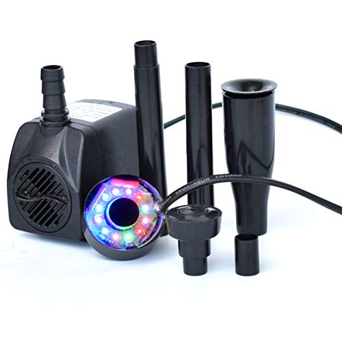 15W 200GPH (750L/H)Submersible Pump Fountain with 12 RGB Color led Light Flow Adjustable, for Aquarium Pond Fountain Fish Tank Water Hydroponic