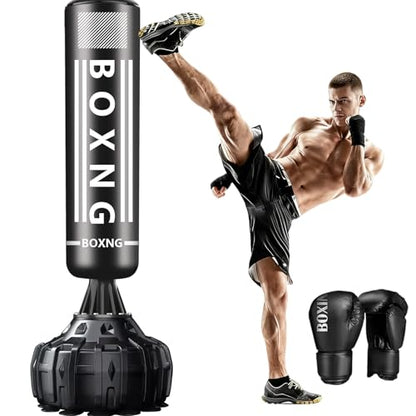 Freestanding Punching Bag with Boxing Gloves, Heavy Boxing Bag with Stand for Adult, Standing Kickboxing Bag - color: Black Boxing 70'' with Boxing Gloves and Wrist Guard
