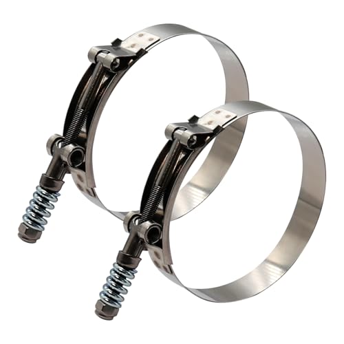 4" Heavy Duty T Bolt Hose Clamp Stainless Steel - Spring Loaded 108mm - 116mm for 4" I.D. Hose with 3mm - 6mm Wall Thickness, Auto-adjusting maintain Constant Tension (108mm - 116mm, 2 Pack) - size: 4" Hose Clamp 108mm - 116mm (4.25" - 4.57")