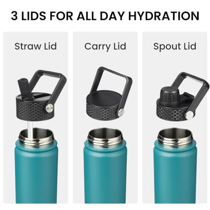 Konokyo 24 oz Insulated Stainless Steel Water Bottle with Straw Lid - color: Light Blue, size: 24 Ounces