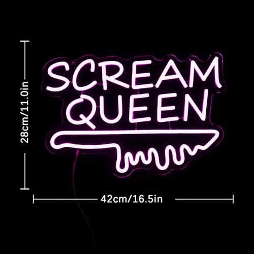 Scream Queen Neon Sign for Wall Decor Dimmable Neon Knife Sign for Teen Girl Room Pink LED Letter Neon Sign Room Dorm Art Wall Decor (16.5''*11'') - style: Queen