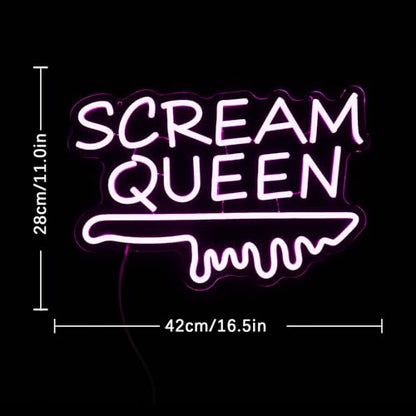 Scream Queen Neon Sign for Wall Decor Dimmable Neon Knife Sign for Teen Girl Room Pink LED Letter Neon Sign Room Dorm Art Wall Decor (16.5''*11'') - style: Queen