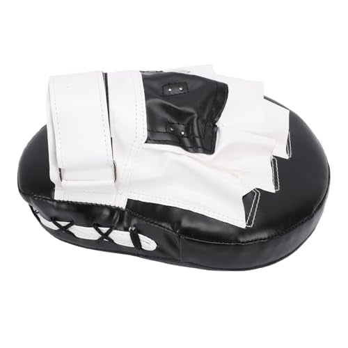 RiToEasysports Boxing Punching Mitt, PU Leather Curved Boxing Pad with Adjustable Strap, Training Hand Pad for Taekwondo Muay Thai, Adults Kids All Skill Levels - color: Black White