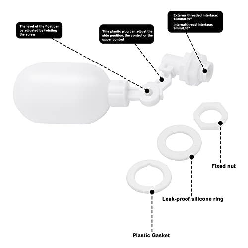 3/8inch Tube Float Ball Valve Water Level Control, Adjustable Plastic Water Purifiers Float Valve Kit for Tank Aquariums Aquaculture (Side Install)