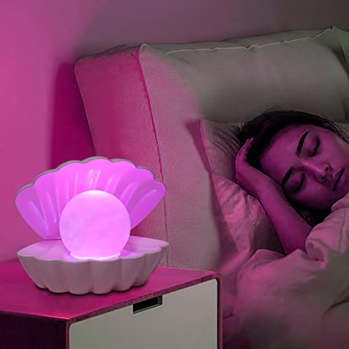 Shell Pearl Beach Themed Night Light, RGB 8 Colors Changing Mood Shell Pearl Lamps, Bedside LED Clamshell Portable Night Lights for Bar (Pink) - color: Pink