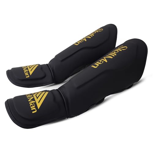 MMA Shin Guards for Men & Women | Lightweight Kickboxing Shin Pads with Foot Protection | Muay Thai, Sparring, Martial Arts & MMA Training Gear - size: Small-Medium